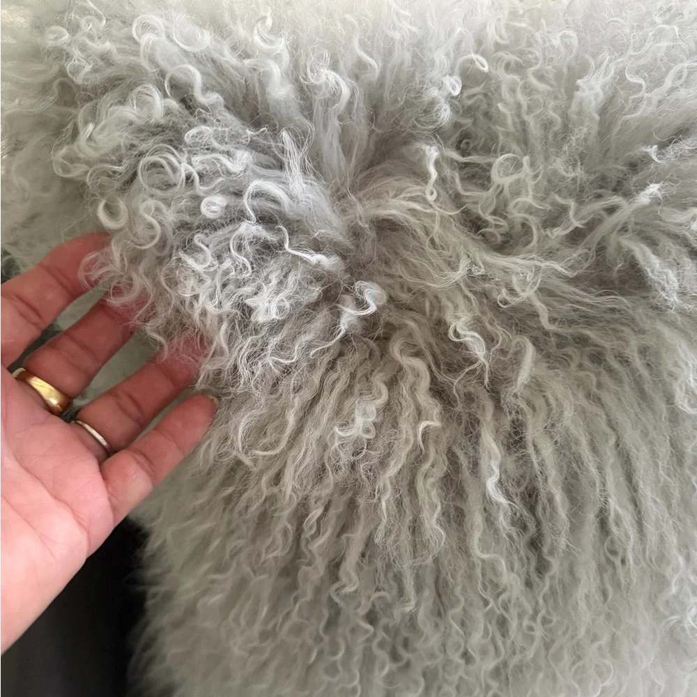 Z Gallerie 22” Silver-Gray Curly Mongolian Fur Accent Pillow